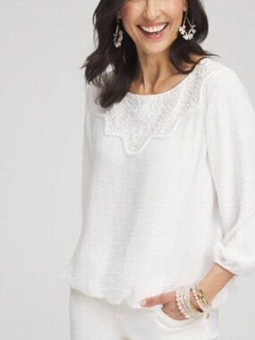 Chico’s Chiffon Gauze Bubble Hem White Pull Over Top - Chico's Size 3.5 - US XL